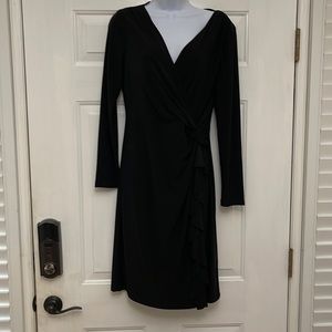 RALPH LAUREN V-Neck Faux Wrap Dress - 10 (black)